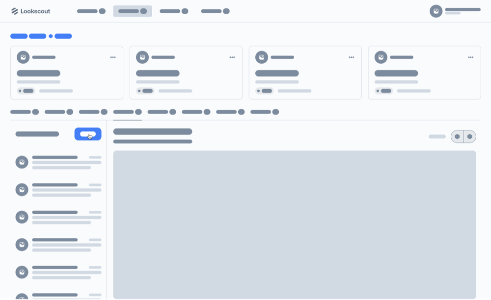 Low-fidelity wireframe of a data table view with checkboxes, sortable columns, and pagination